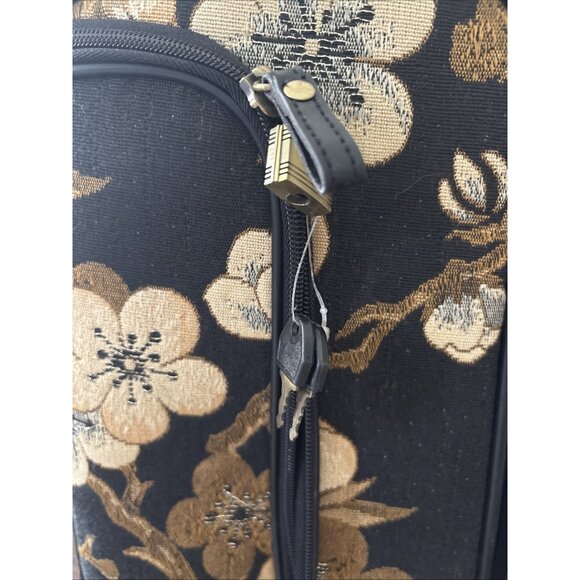 Vintage 14 x 14 x 8”Rolling Travel  Duffle Luggage Black Hibiscus Hawaii Floral - Picture 7 of 16